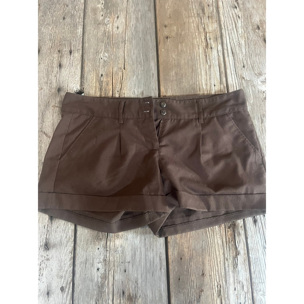 Candies Brown Cuffed Low Rise Shorts Size 11 Pleated Front Flap Back Pockets